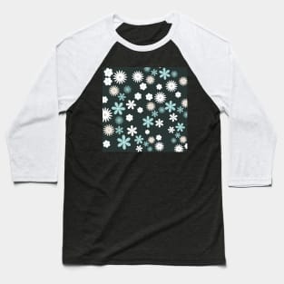 Blue and White Color Flowers Pattern Designs with Black Color Background Baseball T-Shirt